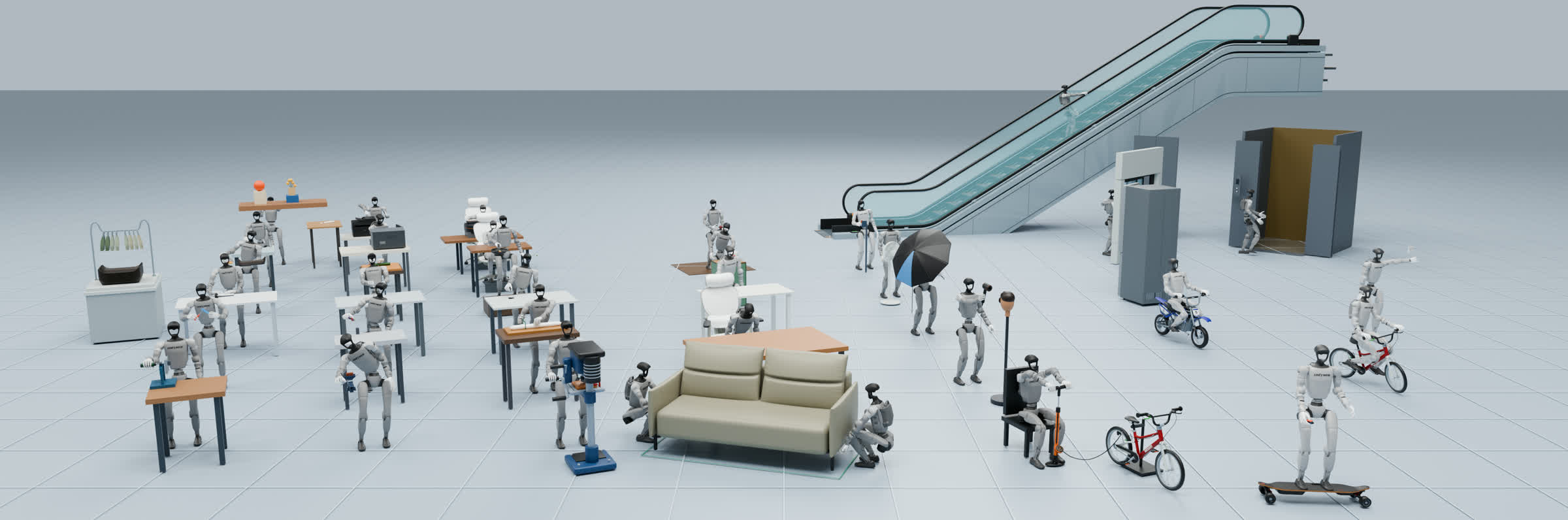 Humanoid skills arranged in one shared 3D gallery